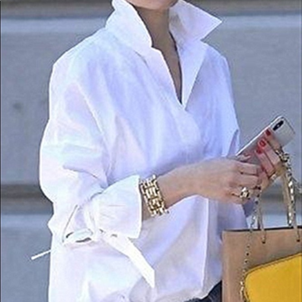 Dressy Casual White Casual Blouse with Sleeve Ties